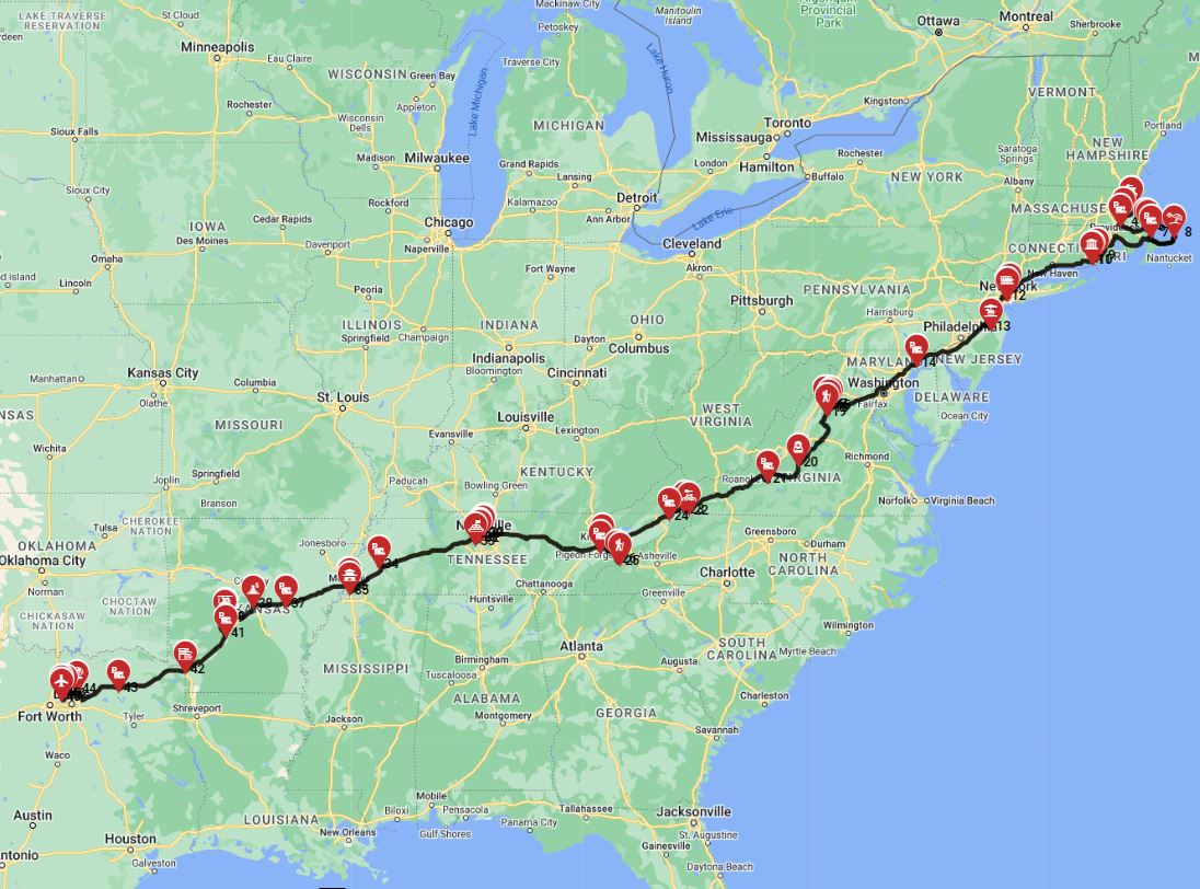 RV roadtrip from Boston to Dallas with a motorhome